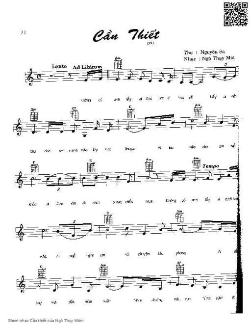 Sheet nhạc PDF bài Cần thiết - Ngô Thụy Miên