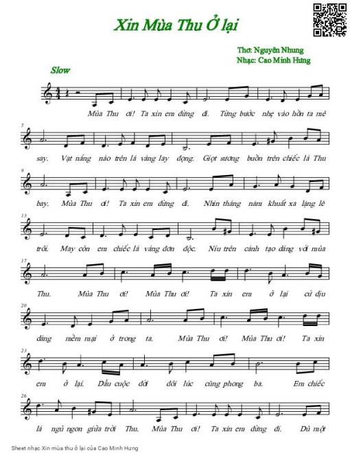 Sheet nhạc PDF bài Xin mùa thu ở lại