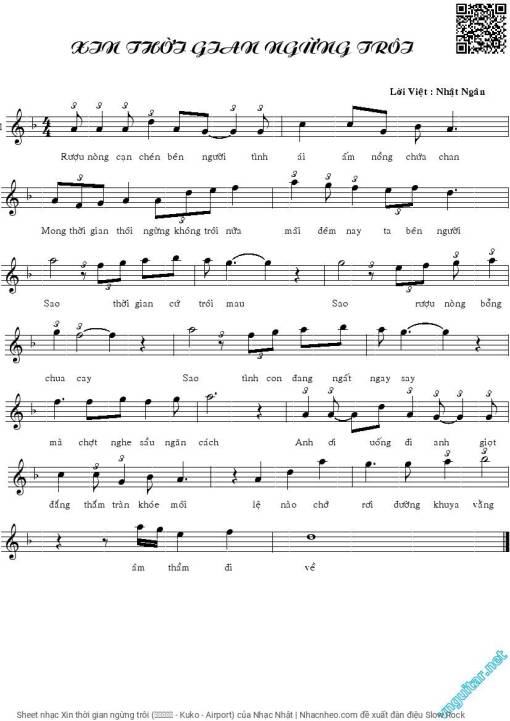 Sheet nhạc PDF bài Xin thời gian ngừng trôi (情人的關懷 - Kuko - Airport)