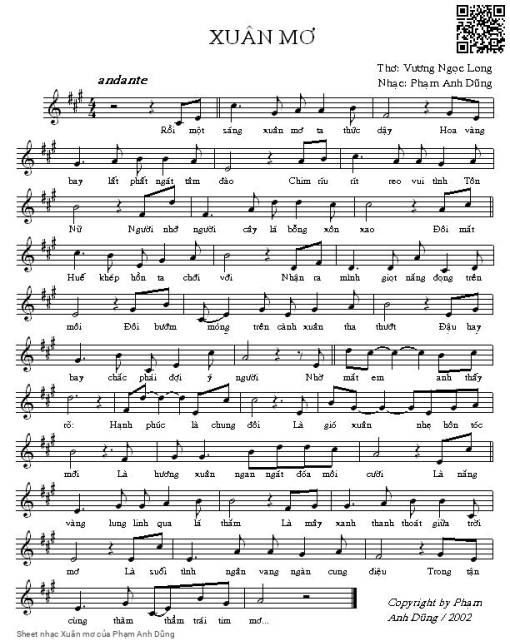 Sheet nhạc PDF bài Xuân mơ - Phạm Anh Dũng