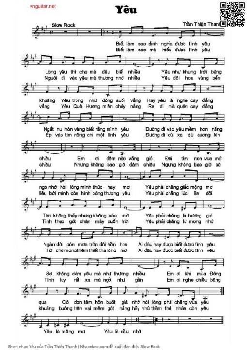 Sheet nhạc PDF bài Yêu - Trần Thiện Thanh