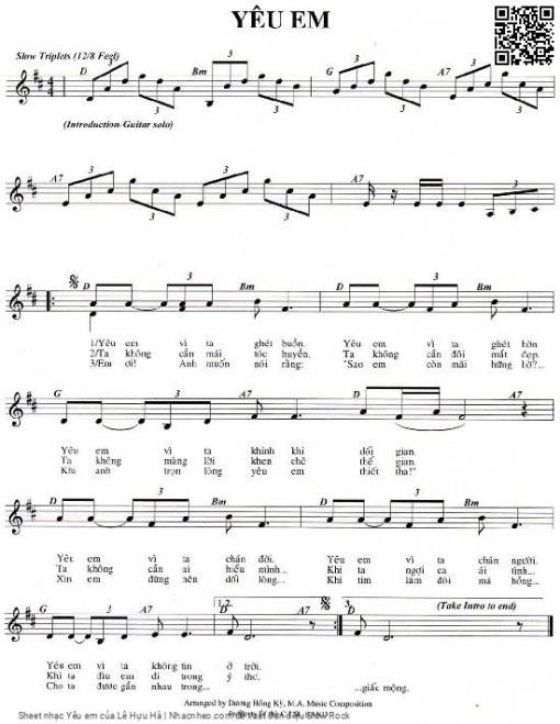 Sheet nhạc PDF bài Yêu em - Lê Hựu Hà