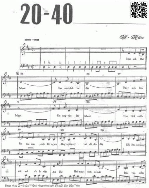 Sheet nhạc PDF bài 20 40 - Y Vân