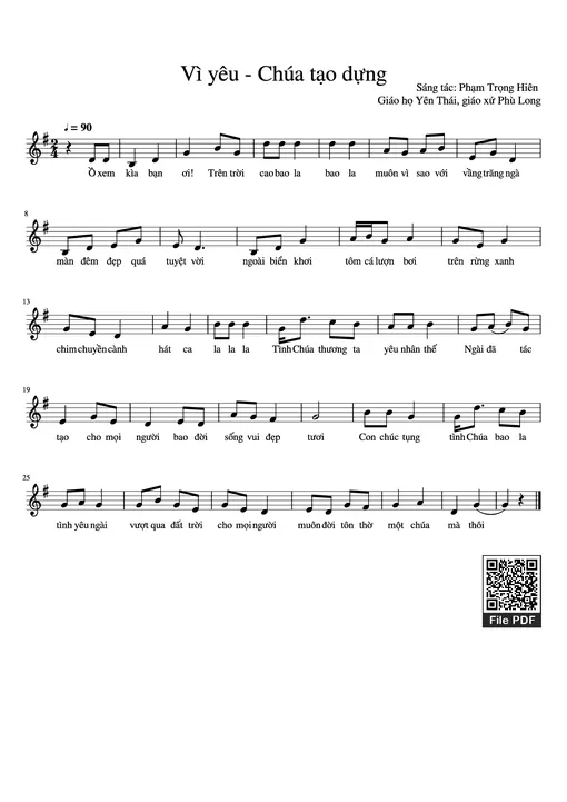 Sheet nhạc PDF bài Vì yêu Chúa tạo dựng