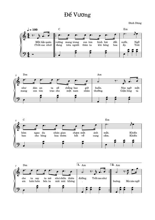 Sheet nhạc PDF bài Đế vương - Đình Dũng