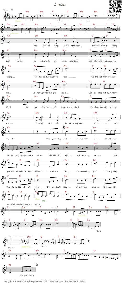 Sheet nhạc PDF bài Cô phòng - Huỳnh Văn