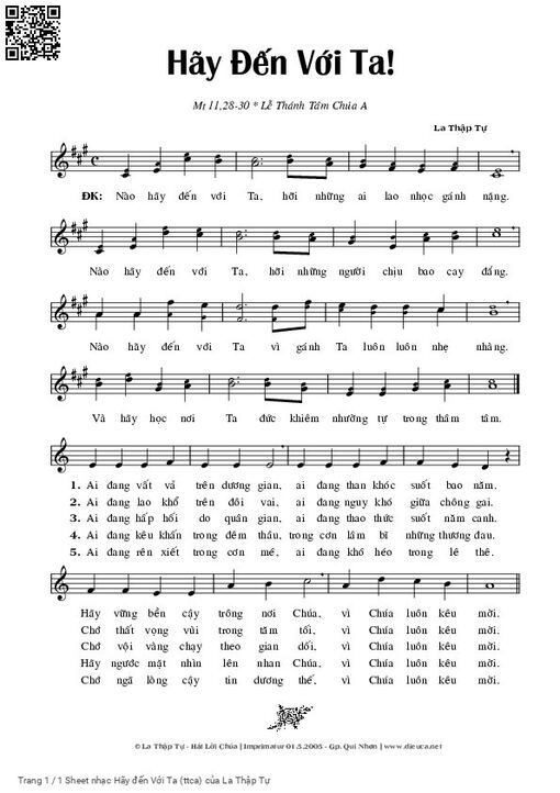 Sheet nhạc PDF bài Hãy đến Với Ta (ttca)