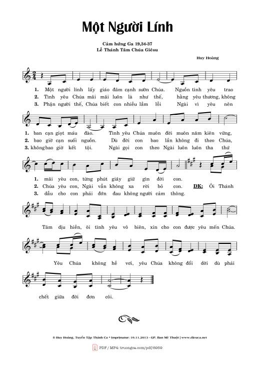 Sheet nhạc PDF bài Một Người Lính