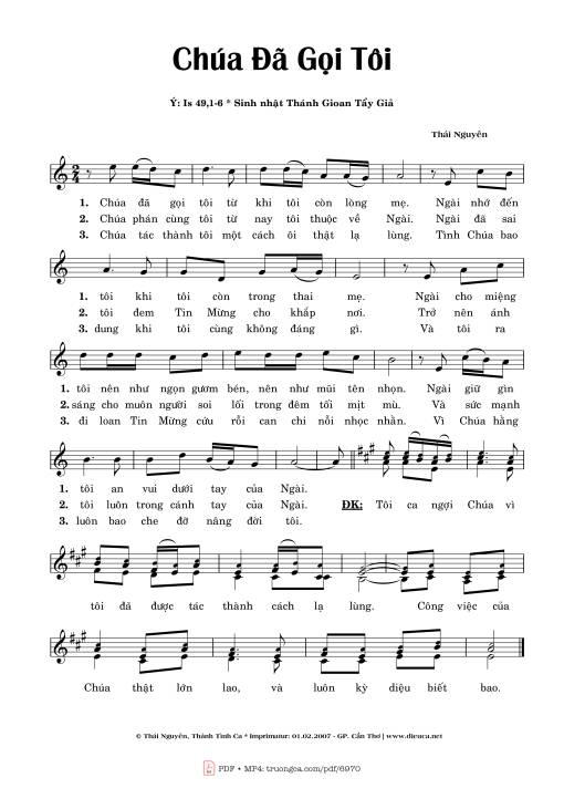 Sheet nhạc PDF bài Chúa đã Gọi Tôi