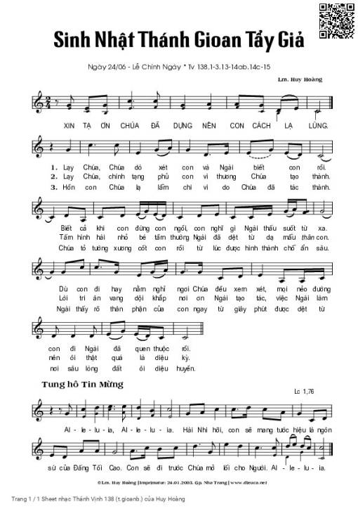 Thánh Vịnh 138 (Thánh Gioan Baotixita)