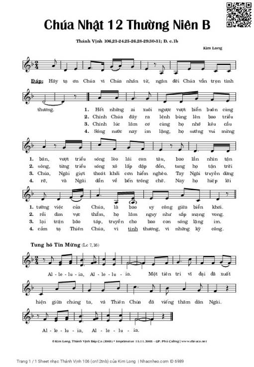 Thánh Vịnh 106 (Chúa Nhật 12 Thường Niên B)