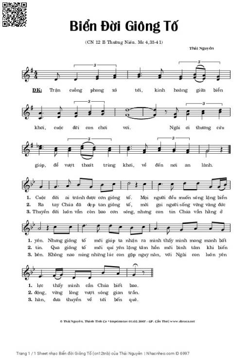 Sheet nhạc PDF bài Biển đời Giông Tố (Chúa Nhật 12 B)