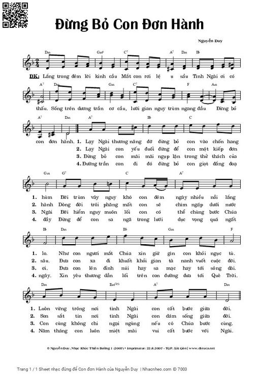 Sheet nhạc PDF bài Đừng để Con đơn Hành