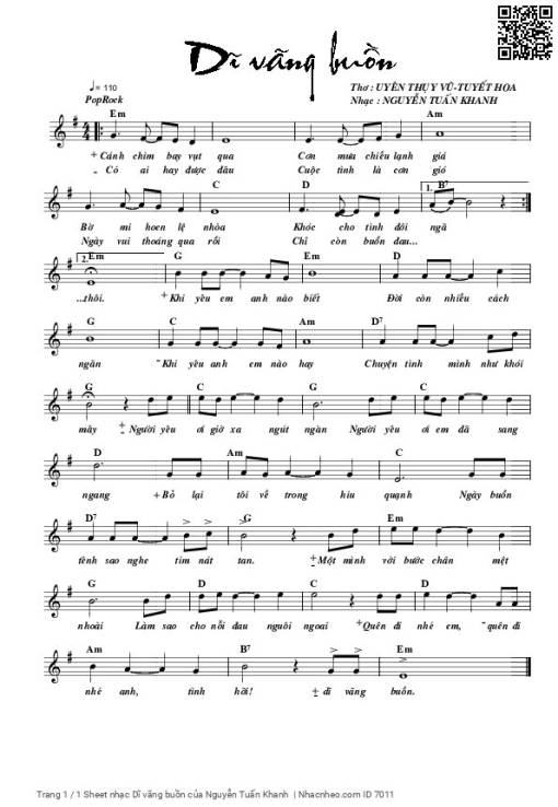 Sheet nhạc PDF bài Dĩ vãng buồn