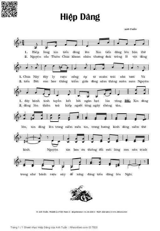Sheet nhạc PDF bài Hiệp Dâng - Anh Tuấn