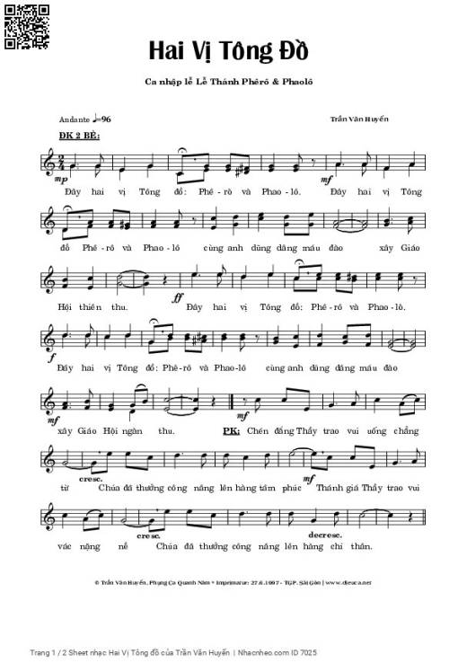 Sheet nhạc PDF bài Hai Vị Tông đồ