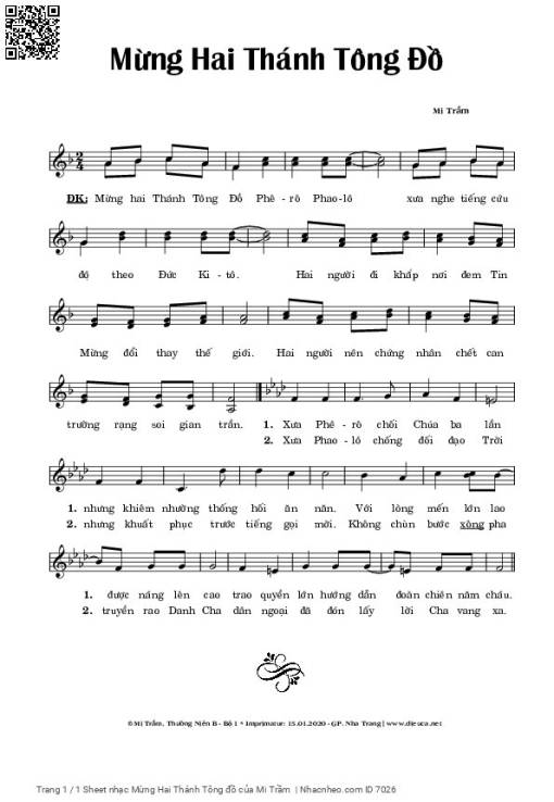 Sheet nhạc PDF bài Mừng Hai Thánh Tông đồ