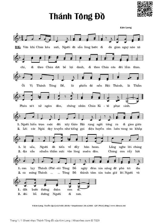 Sheet nhạc PDF bài Thánh Tông đồ