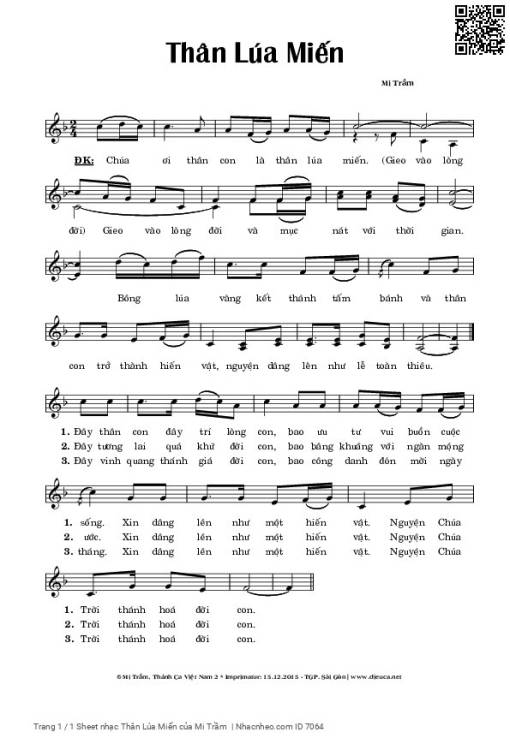 Sheet nhạc PDF bài Thân Lúa Miến