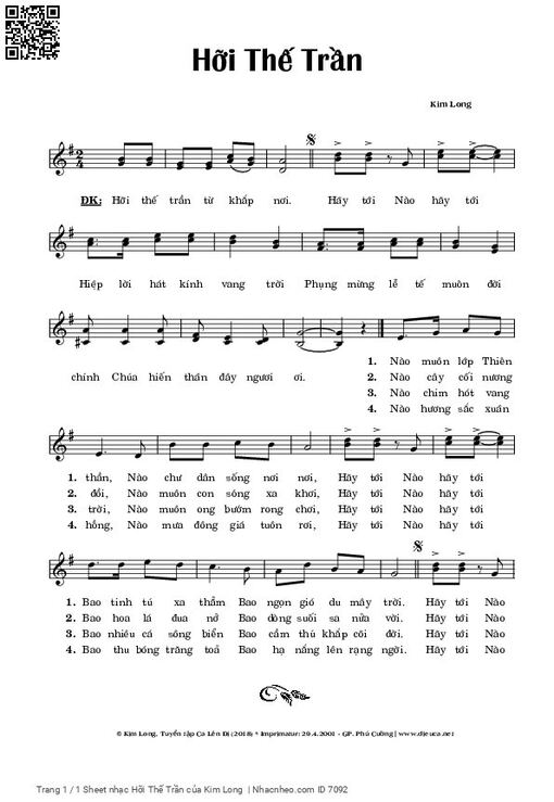 Sheet nhạc PDF bài Hỡi Thế Trần