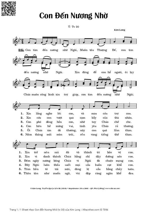 Sheet nhạc PDF bài Con đến Nương Nhờ (Thánh vịnh 30)