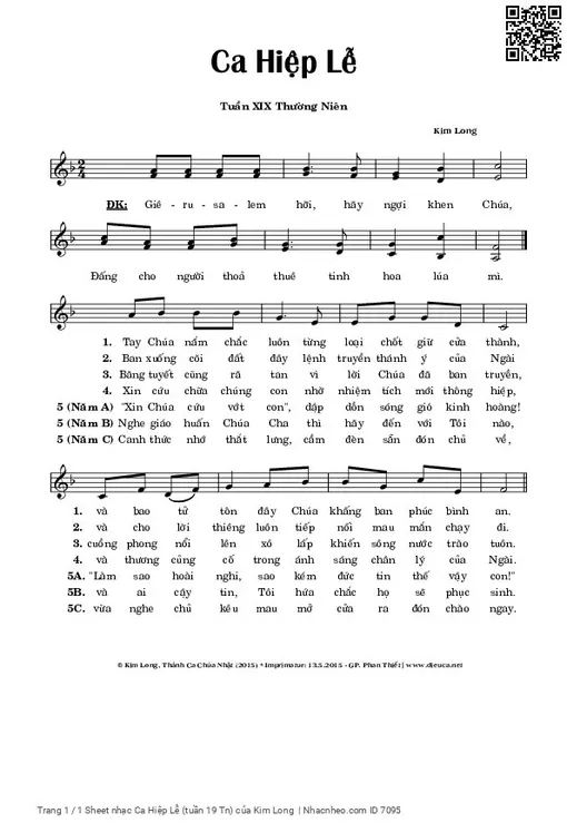 Sheet nhạc PDF bài Ca Hiệp Lễ Chúa Nhật 19 thường niên