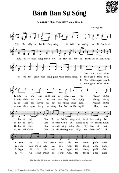 Sheet nhạc PDF bài Bánh Ban Sự Sống