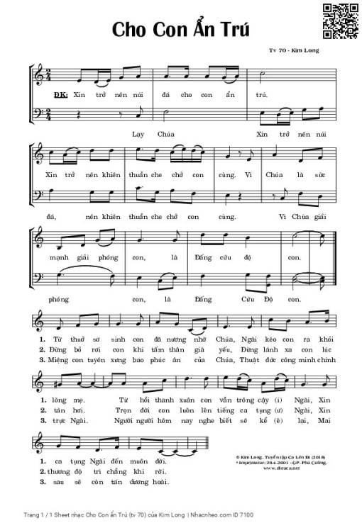 Sheet nhạc PDF bài Cho Con ẩn Trú (thánh vịnh 70)