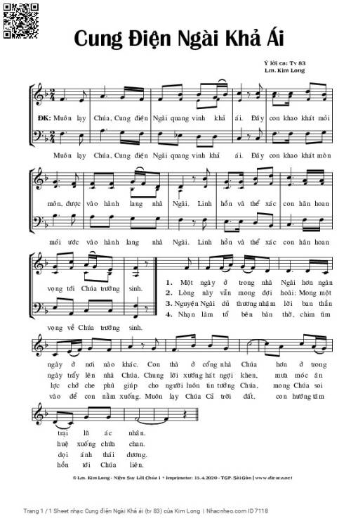 Sheet nhạc PDF bài Cung điện Ngài Khả ái (thánh vịnh 83)
