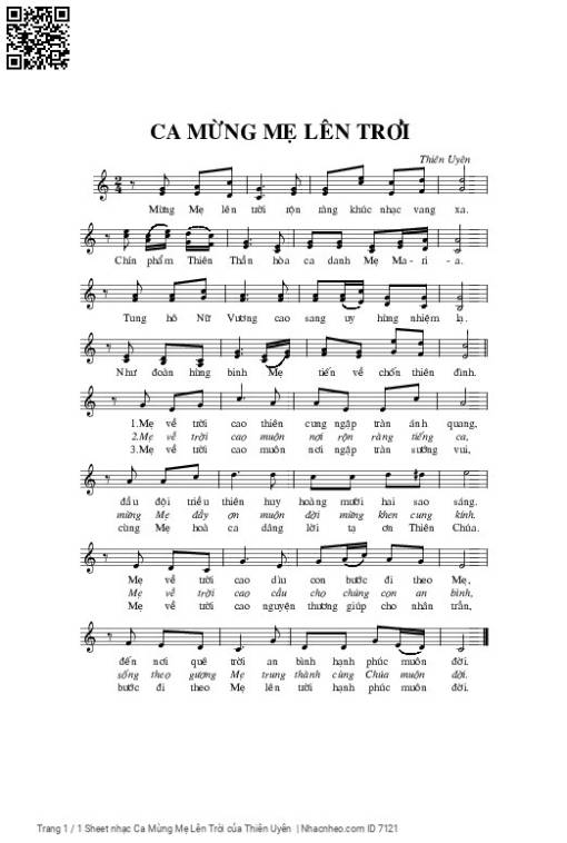 Sheet nhạc PDF bài Ca Mừng Mẹ Lên Trời