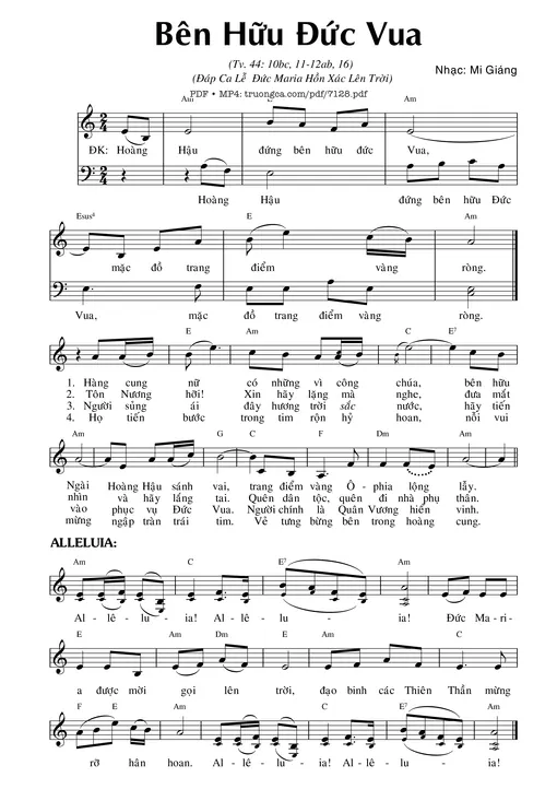 Sheet nhạc PDF bài Bên Hữu đức Vua (Thánh vịnh 44)