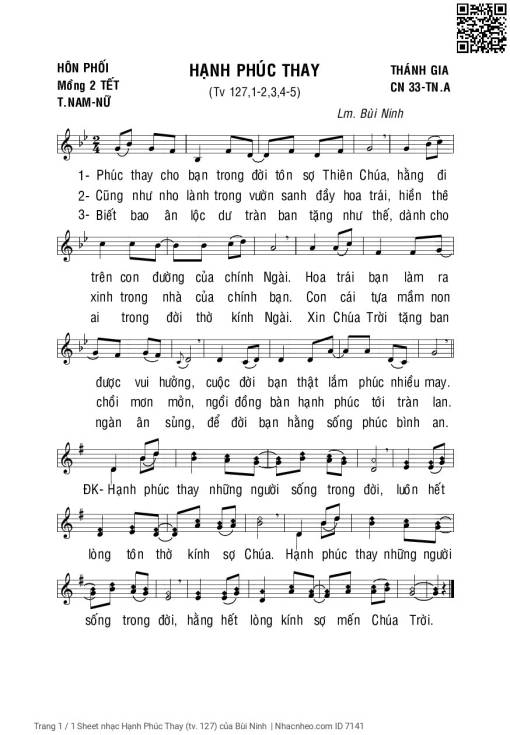Sheet nhạc PDF bài Hạnh Phúc Thay (Thánh vịnh 127)