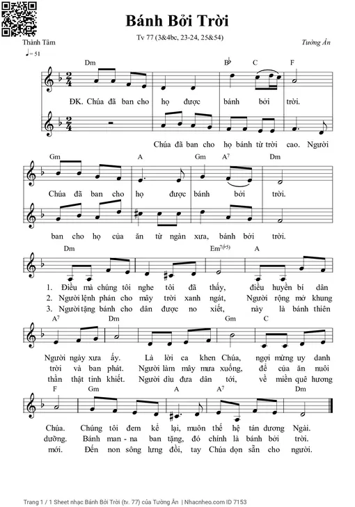 Sheet nhạc PDF bài Bánh Bởi Trời (Thánh vịnh 77)