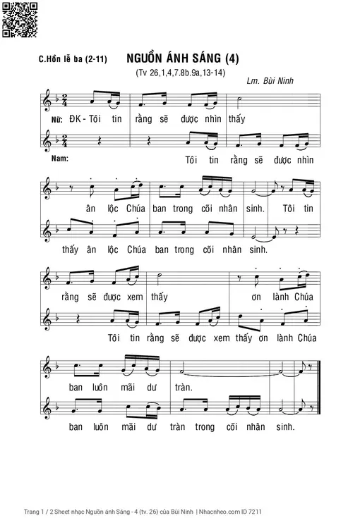 Sheet nhạc PDF bài Nguồn ánh Sáng - 4 (Thánh vịnh 26)