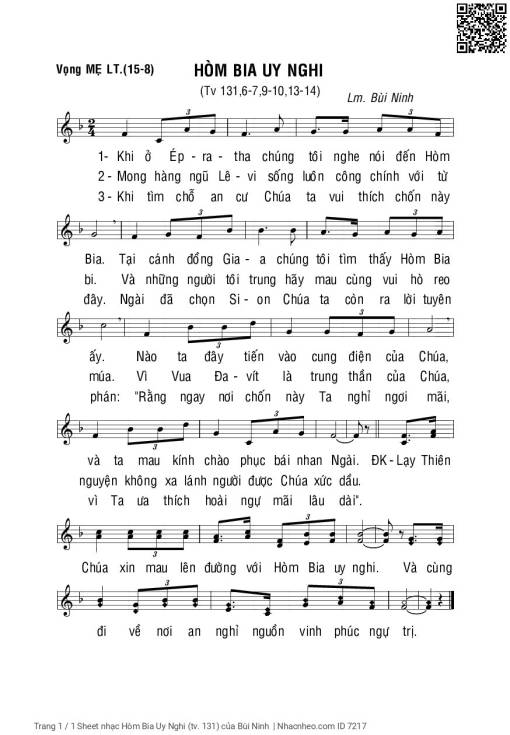 Sheet nhạc PDF bài Hòm Bia Uy Nghi (Thánh vịnh 131)