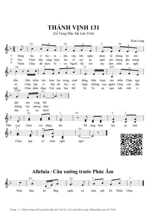 Sheet nhạc PDF bài Lễ Vọng đức Mẹ Lên Trời (Thánh vịnh 131)