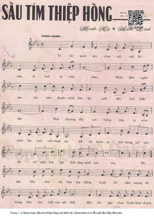 Sheet nhạc PDF bài Sầu tím thiệp hồng