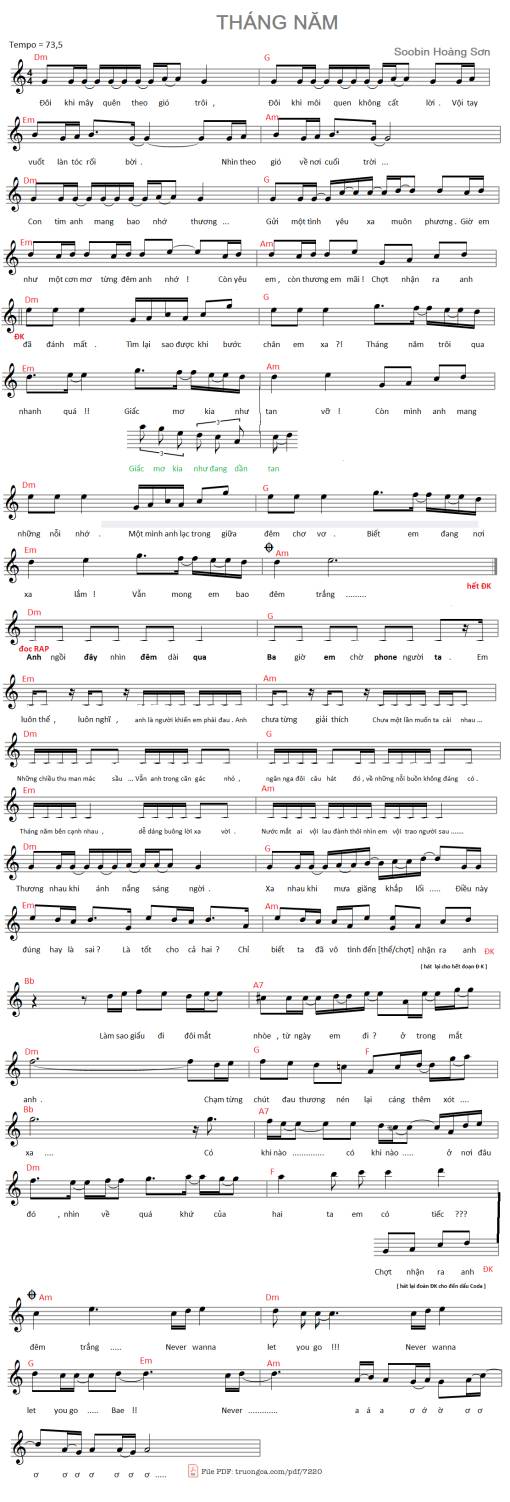 Sheet nhạc PDF bài Tháng năm - Soobin Hoàng Sơn