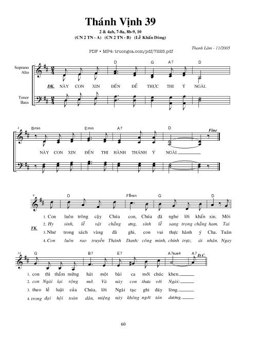Sheet nhạc PDF bài Lễ Khấn Dòng (Thánh vịnh 39)