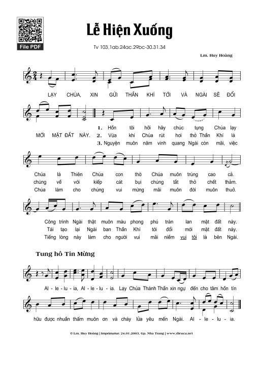 Sheet nhạc PDF bài Lễ Hiện Xuống, Thánh Vịnh 103