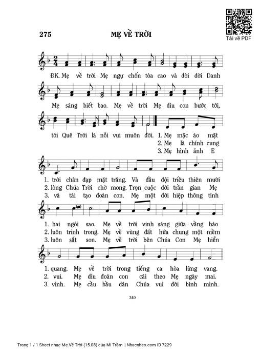 Sheet nhạc PDF bài Mẹ Về Trời (15.08)