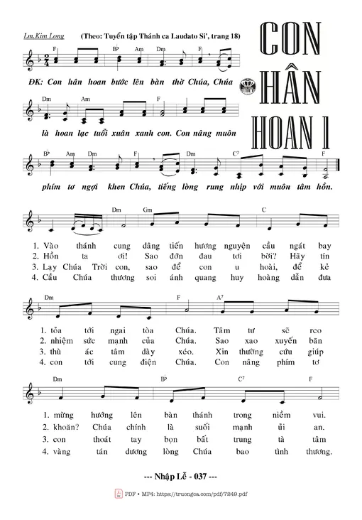 Sheet nhạc PDF bài Con Hân Hoan - Kim Long
