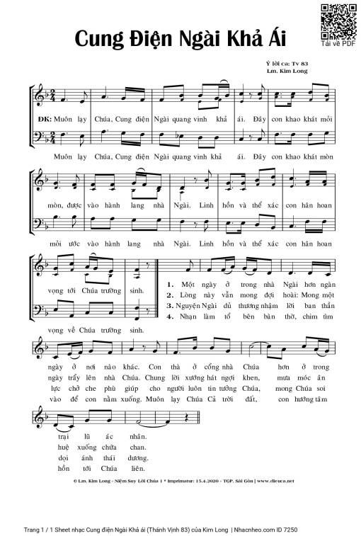 Sheet nhạc PDF bài Cung điện Ngài Khả ái (Thánh Vịnh 83)
