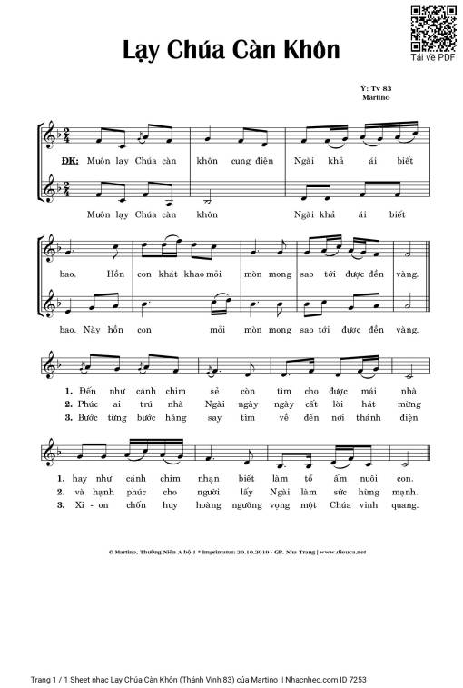 Sheet nhạc PDF bài Lạy Chúa Càn Khôn (Thánh Vịnh 83)