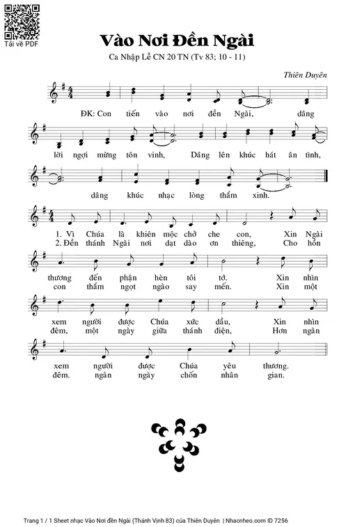 Sheet nhạc PDF bài Vào Nơi đền Ngài (Thánh Vịnh 83)