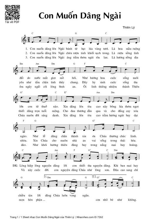 Sheet nhạc PDF bài Con Muốn Dâng Ngài
