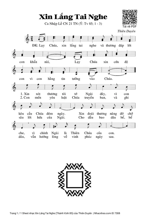 Sheet nhạc PDF bài Xin Lắng Tai Nghe (Thánh Vịnh 85)