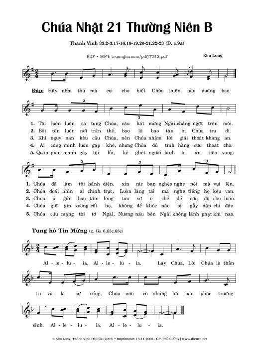 Sheet nhạc PDF bài Chúa Nhật 21b Thường Niên (Thánh Vịnh 33) *