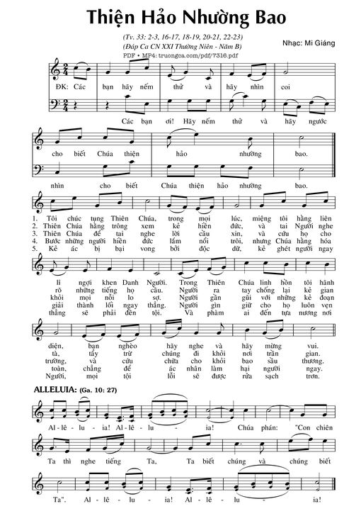 Sheet nhạc PDF bài Thiện Hảo Nhường Bao (Thánh Vịnh 33) *