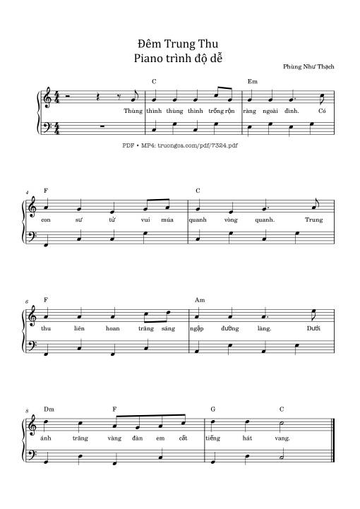 Sheet nhạc PDF bài Đêm Trung Thu Piano trình độ dễ